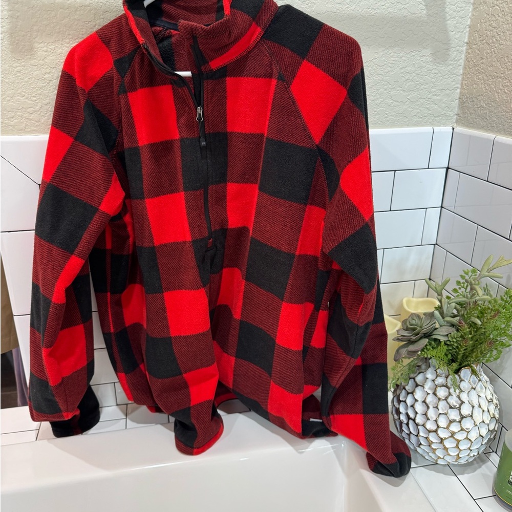 Eddie Bauer Red and Black Buffalo Plaid Fleece Jacket